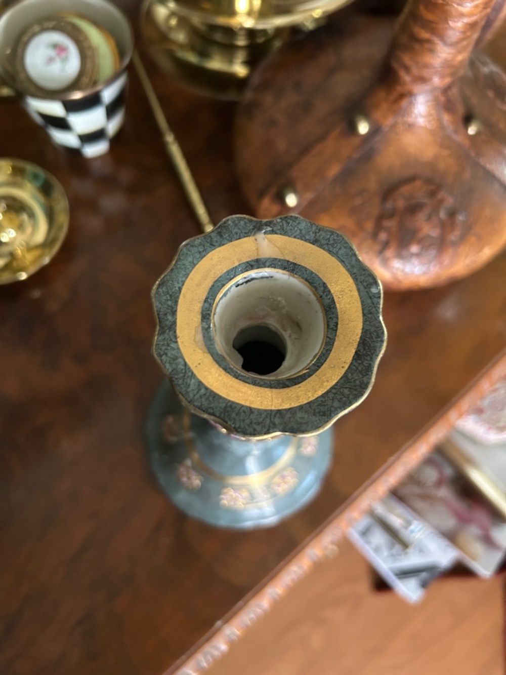 Vintage Green Floral Candle Holder - Picture 2 of 6